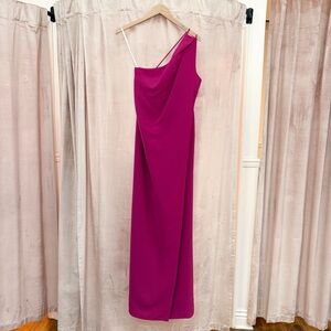 NWT Halston “Mariel” One-Shoulder Back Drape Maxi Gown in Fuchsia Sz 6